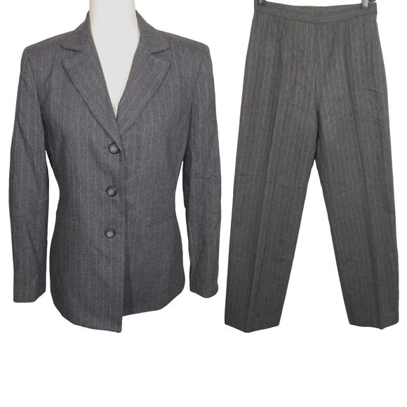 Kasper Pants - Kasper Gray Pinstripe Wool Blend Classic Pantsuit Career Suit Size 6